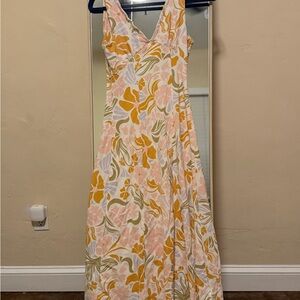 Floral V-Neck Maxi Dress - Pink, Yellow, Green